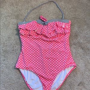 One piece pink polka dotted swimsuit
